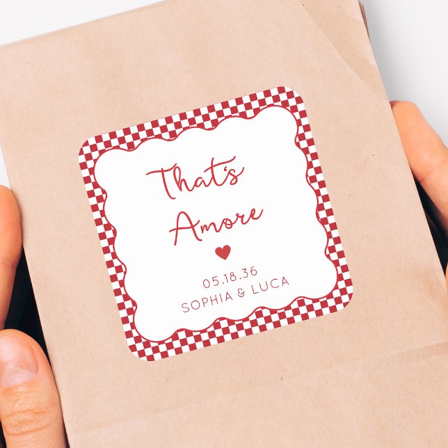 That's Amore Italian Chic Personalized Red Wedding Square Sticker (Creator Uploaded)
