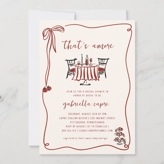 That's Amore Italian Doodle Bridal Shower Invite (Front)