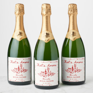 That's Amore Italian Drawn Engagemen Bridal Shower Sparkling Wine Label