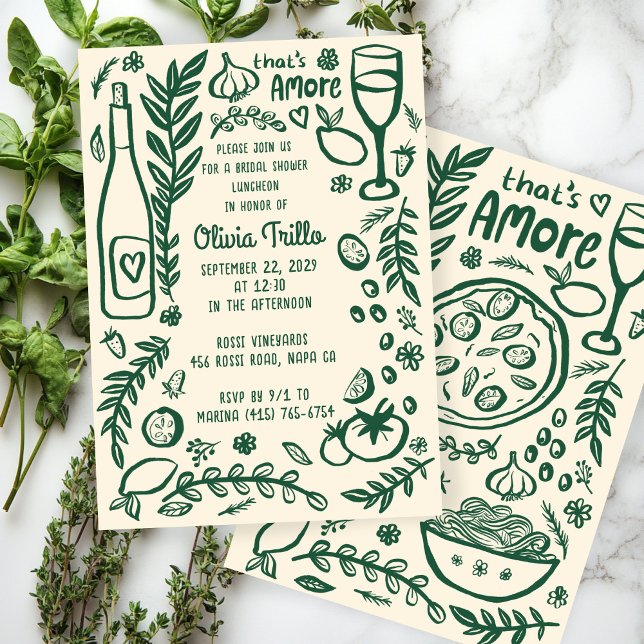 That's Amore Italian Food CUSTOM Bridal SHower  Invitation (That's Amore Italian Food Hand-drawn Doodle CUSTOM Bridal SHower Party Invitation
)