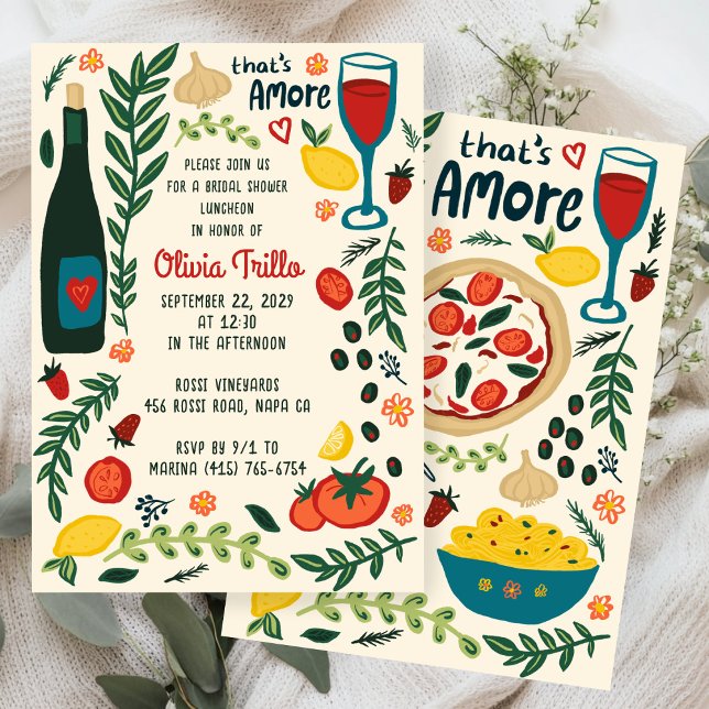 That's Amore Italian Food CUSTOM Bridal SHower  Invitation (That's Amore Italian Food Hand-drawn Doodle CUSTOM Bridal SHower Party Invitation
)