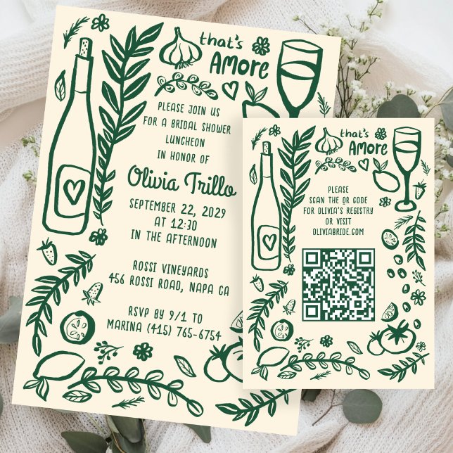 That's Amore Italian Food CUSTOM Bridal Shower QR Enclosure Card (That's Amore Italian Food Hand-drawn Doodle CUSTOM Bridal Shower Invitation QR Code Enclosure Card
)