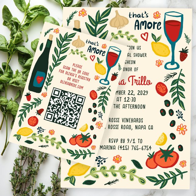 That's Amore Italian Food CUSTOM Bridal Shower QR Enclosure Card (That's Amore Italian Food Hand-drawn Doodle CUSTOM Bridal Shower Invite QR code Enclosure Card
)