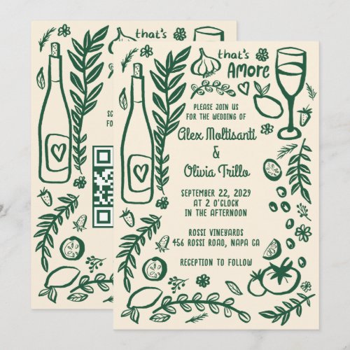 That's Amore Italian Food CUSTOM QR Wedding Party  Invitation