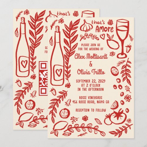 That's Amore Italian Food CUSTOM QR Wedding Party  Invitation