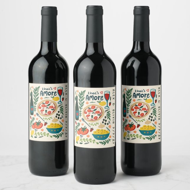That's Amore Italian Food CUSTOM Wedding Favor Wine Label (Bottles)
