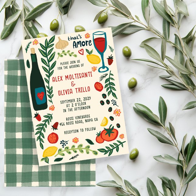 That's Amore Italian Food CUSTOM Wedding Party  Invitation (That's Amore Italian Food CUSTOM Hand-drawn Charming Wedding Party Invitation
)
