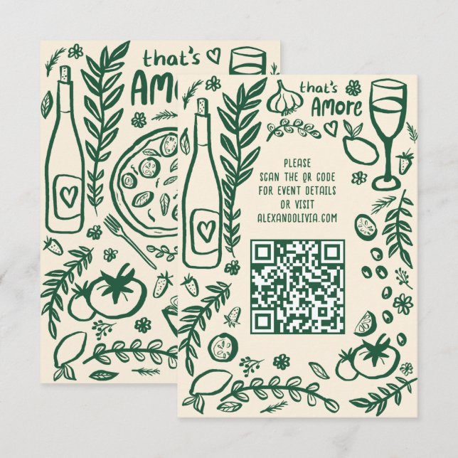 That's Amore Italian Food CUSTOM Wedding QR code Enclosure Card (Front/Back)