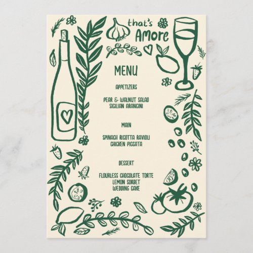 That's Amore Italian Food Love Whimsical CUSTOM Menu
