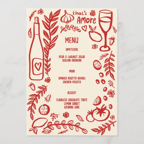 That's Amore Italian Food Love Whimsical CUSTOM Menu