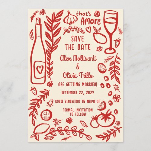 That's Amore Italian Food SAVE THE DATE Custom Invitation