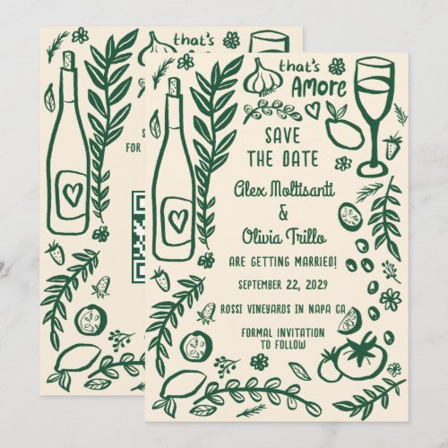 That's Amore Italian Food SAVE THE DATE Custom QR  Invitation