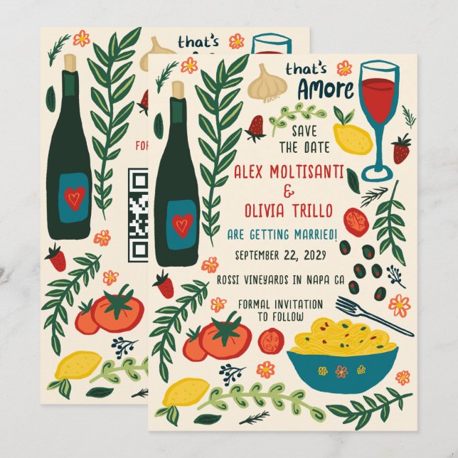 That's Amore Italian Food SAVE THE DATE Custom QR  Invitation (Front/Back)