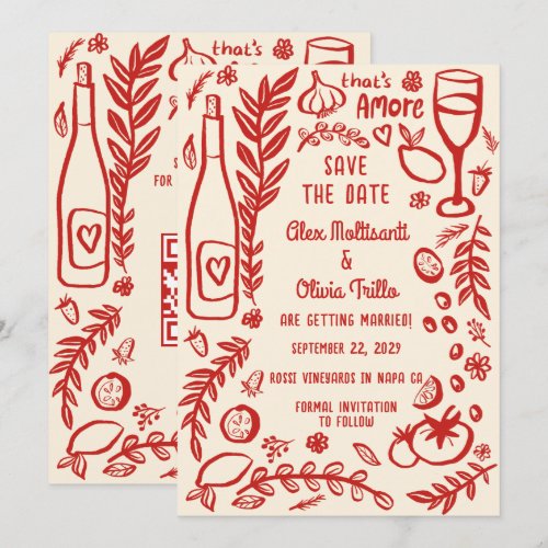 That's Amore Italian Food SAVE THE DATE Custom QR  Invitation