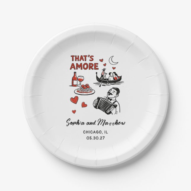 That's Amore Italian Funky Wedding Bridal Shower  Paper Plates (Front)