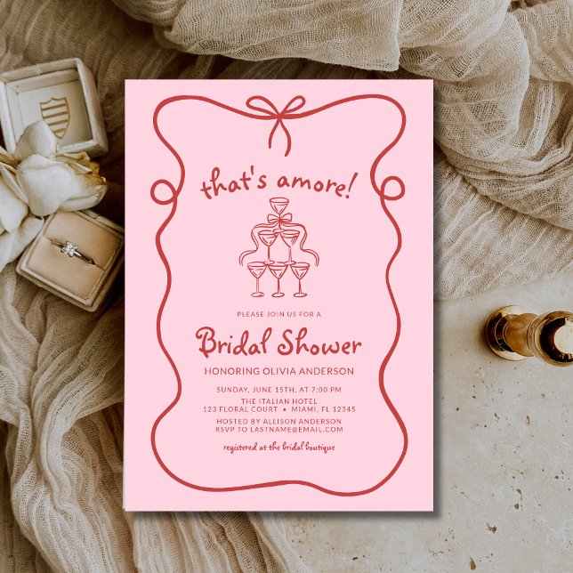 That's Amore Italian Hand Drawn Pink Bridal Shower Invitation (Creator Uploaded)