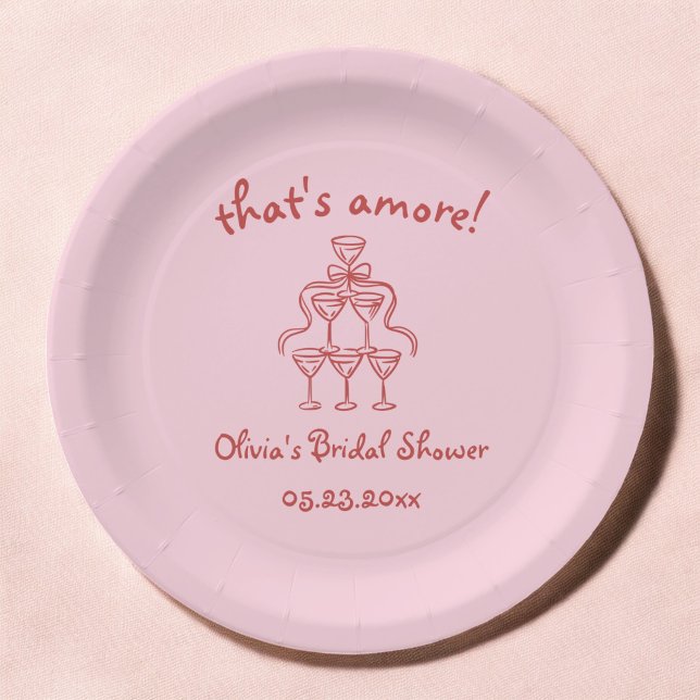 That's Amore Italian Hand Drawn Pink Bridal Shower Paper Plates (Creator Uploaded)