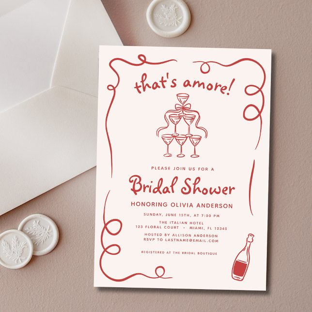 That's Amore Italian Hand Drawn Red Bridal Shower Invitation (Creator Uploaded)