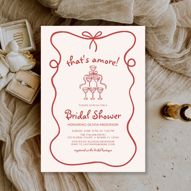 That's Amore Italian Hand Drawn Red Bridal Shower Invitation (Creator Uploaded)