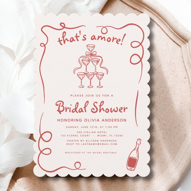 That's Amore Italian Hand Drawn Red Bridal Shower Invitation (Creator Uploaded)