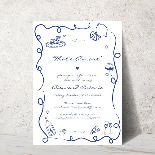Thats Amore Italian Hand Drawn Rehearsal Dinner Invitation