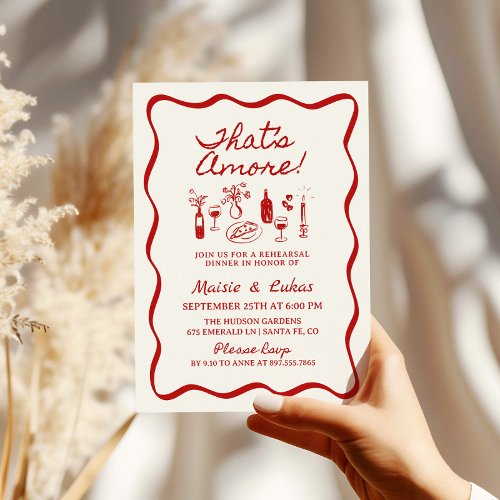 That's Amore Italian Illustration Rehearsal Dinner Invitation