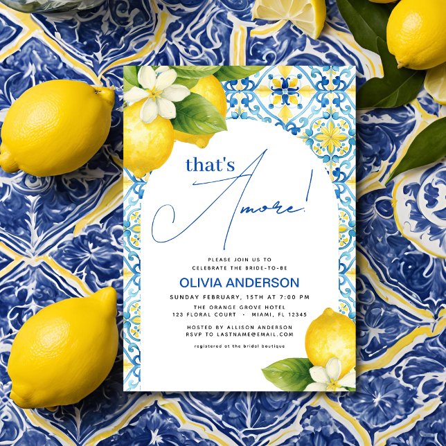 That's Amore Italian Lemon Blue Tile Bridal Shower Invitation (Creator Uploaded)