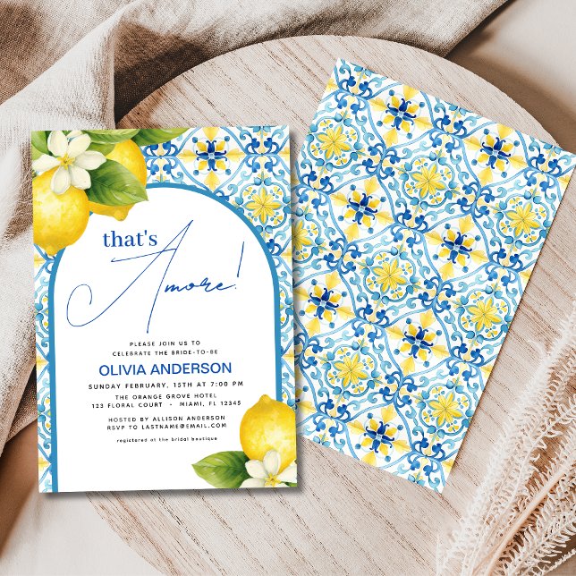 That's Amore Italian Lemon Blue Tile Bridal Shower Invitation (Creator Uploaded)