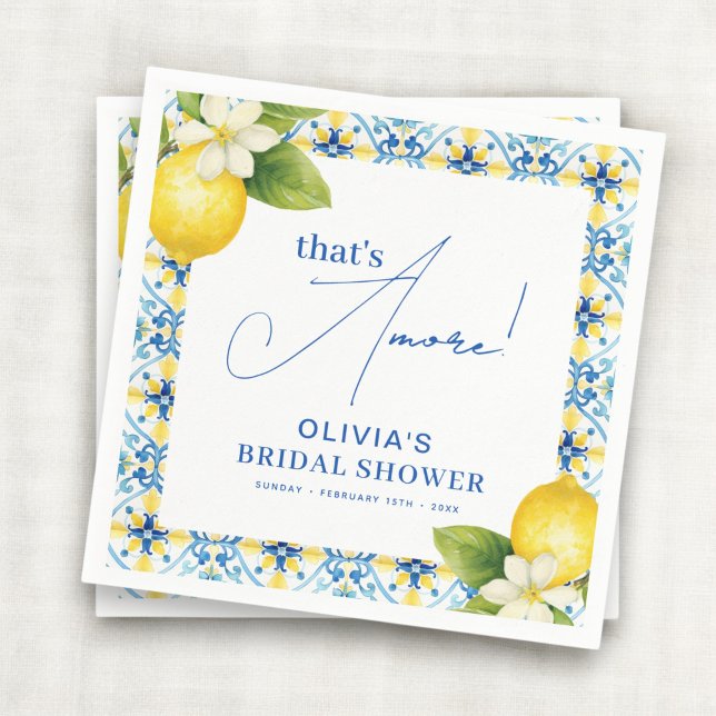 That's Amore Italian Lemon Blue Tile Bridal Shower Napkins (Creator Uploaded)