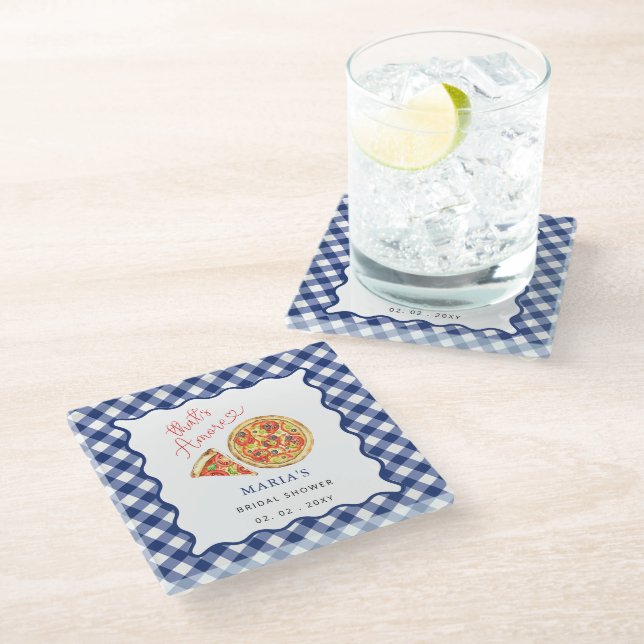 Thats Amore Italian Pizza Party Bridal Shower Glass Coaster (Angled)