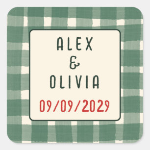 That's Amore Italian Plaid CUSTOM Wedding Square Sticker