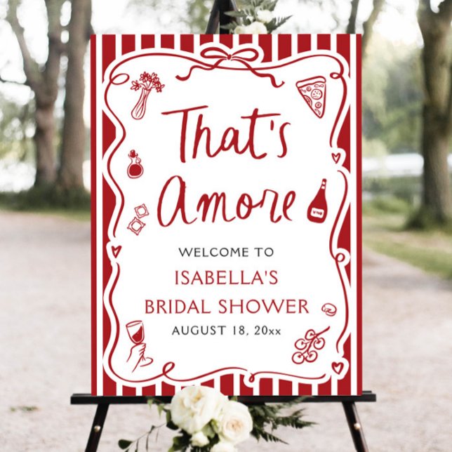 That's Amore Italian Red Bridal Shower Welcome Foam Board (Modern That's Amore Red Italian Pizza Pasta Wine Bridal Shower Welcome Sign)