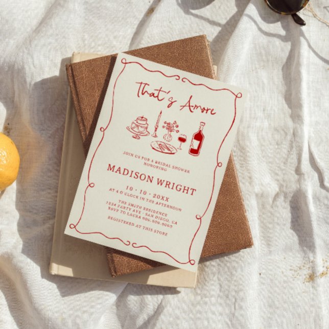 That's Amore Italian Red Hand Drawn Bridal Shower Invitation (Creator Uploaded)