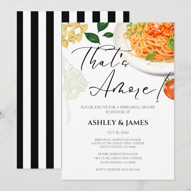 That's Amore Italian Rehearsal Dinner Casual Pasta Invitation (Front/Back)