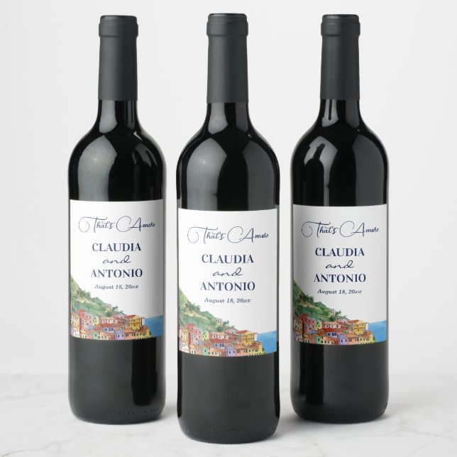 That's Amore Italian Riviera Wedding Wine Label (Bottles)