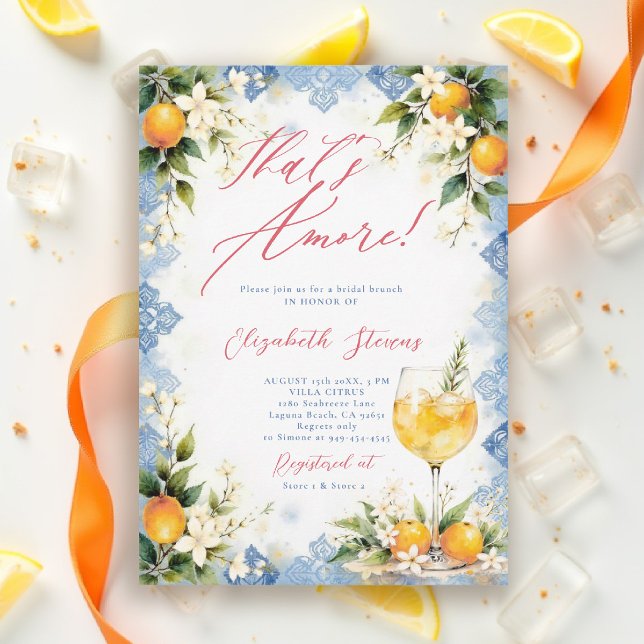 Thats Amore Italian Themed Brunch Bridal Shower  Invitation (thats amore italian themed bridal shower invitation lemon and blue watercolor cocktail brunch)
