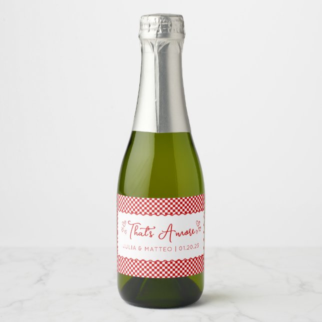 That's Amore! Italian Themed Red Custom Wedding Sparkling Wine Label (Front)