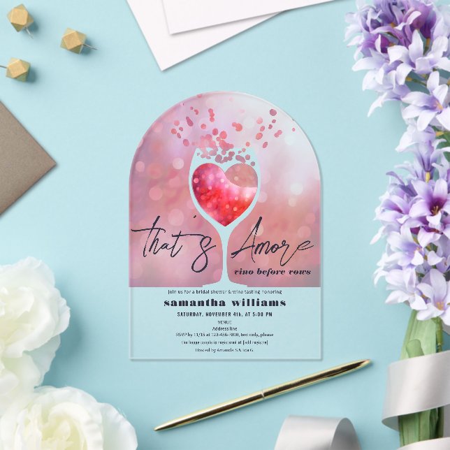 Thats Amore Italian Vino Before Vows Bridal Shower Acrylic Invitations (Insitu (Wedding))