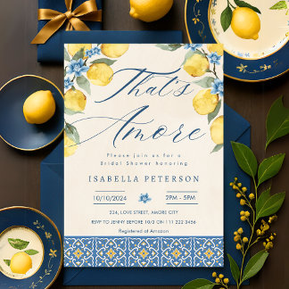 That's Amore Italy Blue Tiles Floral Bridal Shower Invitation