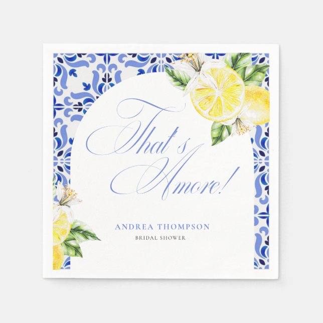 That's Amore Lemon Italian Blue Tile Bridal Shower Napkins (Front)