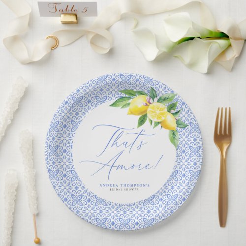 Thats Amore Lemon Italian Blue Tile Bridal Shower Paper Plates