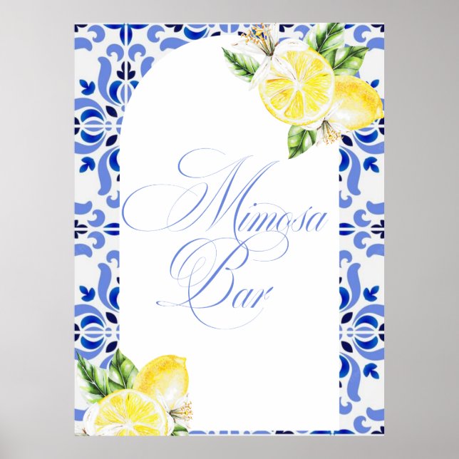 That's Amore Lemon Italian Blue Tile Bridal Shower Poster (Front)