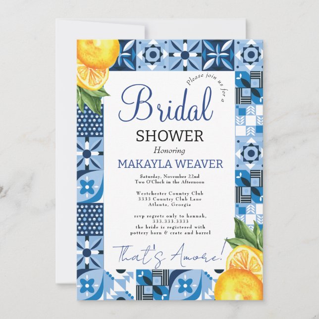 That's Amore Lemon Italian Tiles Bridal Shower Invitation (Front)