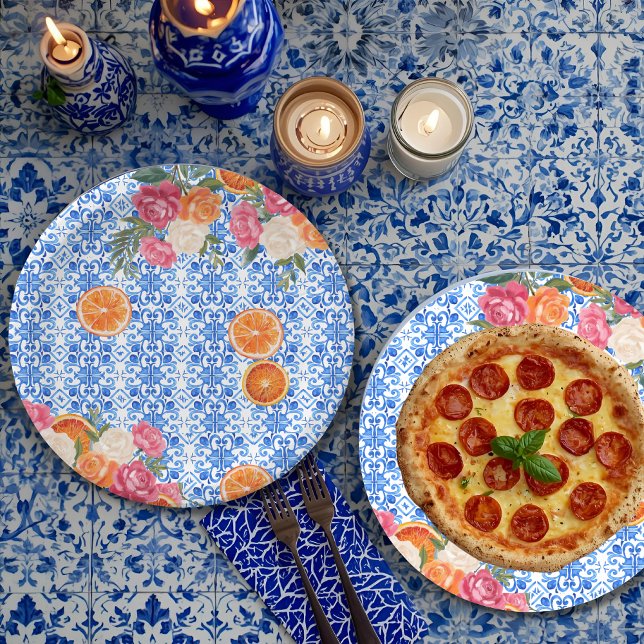 Thats amore mediterranean blue tiles bridal shower paper plates (Creator Uploaded)
