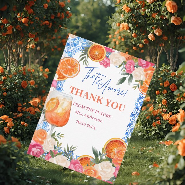 Thats amore mediterranean blue tiles bridal shower thank you card (Creator Uploaded)