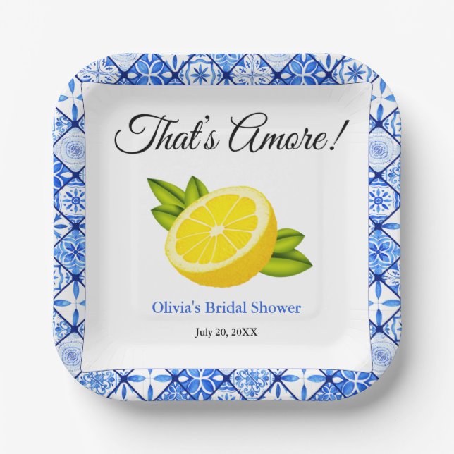 That's Amore | Mediterranean Lemon Bridal Shower Paper Plates (Front)