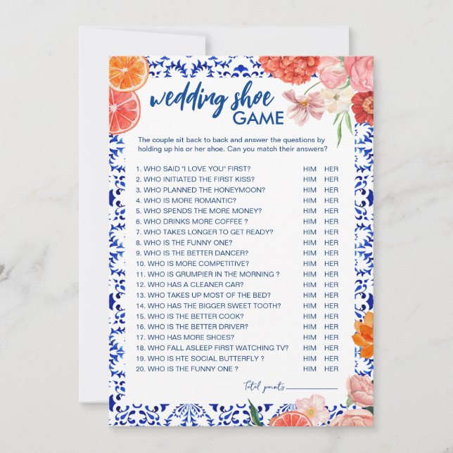 Thats amore mediterranean wedding shoe game card (Front)