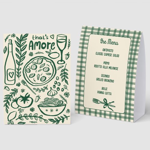 That's Amore Menu CUSTOM Hand-drawn Italian Food Paper Table Tent