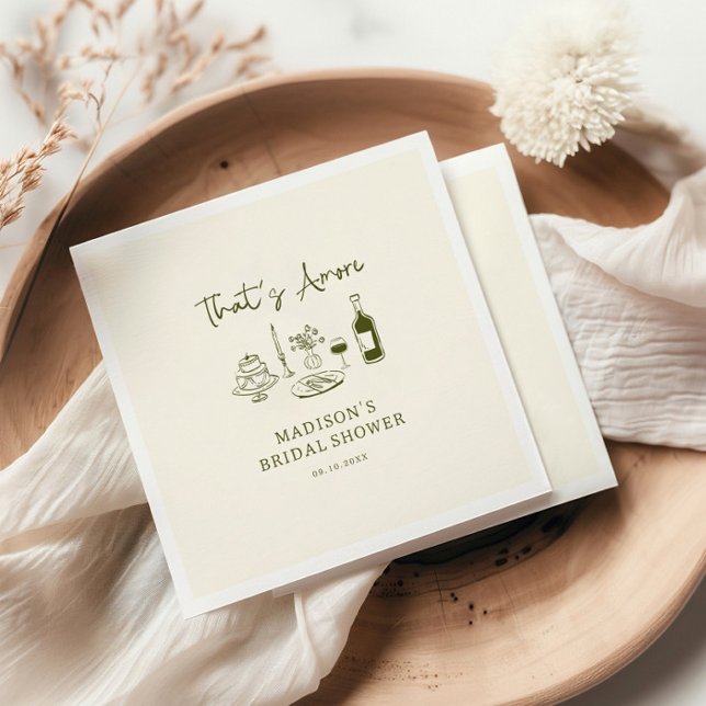 That's Amore Olive Green Hand Drawn Bridal Shower Napkins (Creator Uploaded)