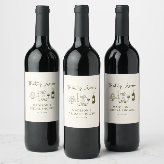 That's Amore Olive Green Hand Drawn  Wine Label (Bottles)